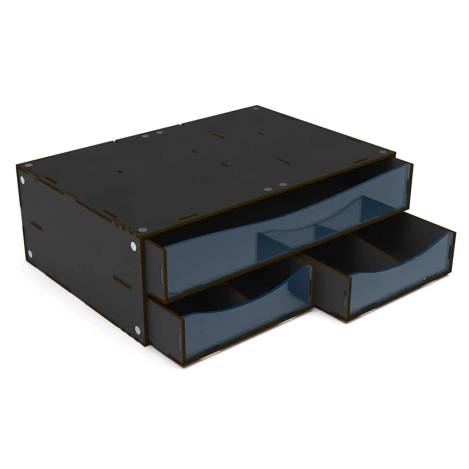 Stackable Hobby Drawer Rack with 3 horizontal drawers and dividers - Black (Magnetized)
