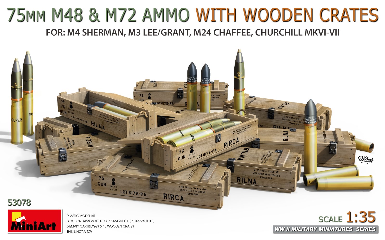 75 mm M48 & M72 Ammo w/Wooden Crates 1:35