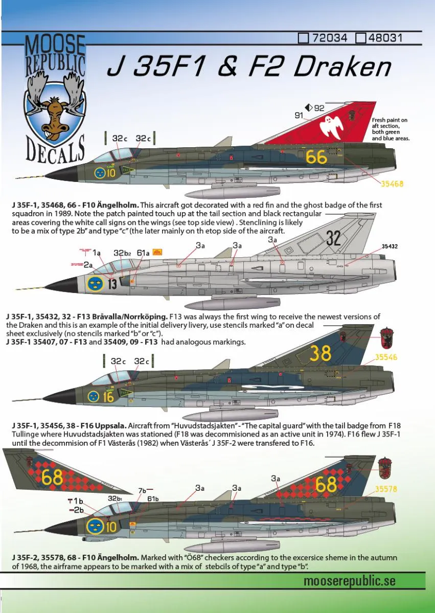 J 35F1 & J 35F2 Draken - Decals 1/72