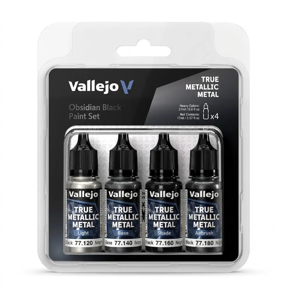Vallejo True Metallic Metal: Obsidian Black Paint Set (4x18ml)
