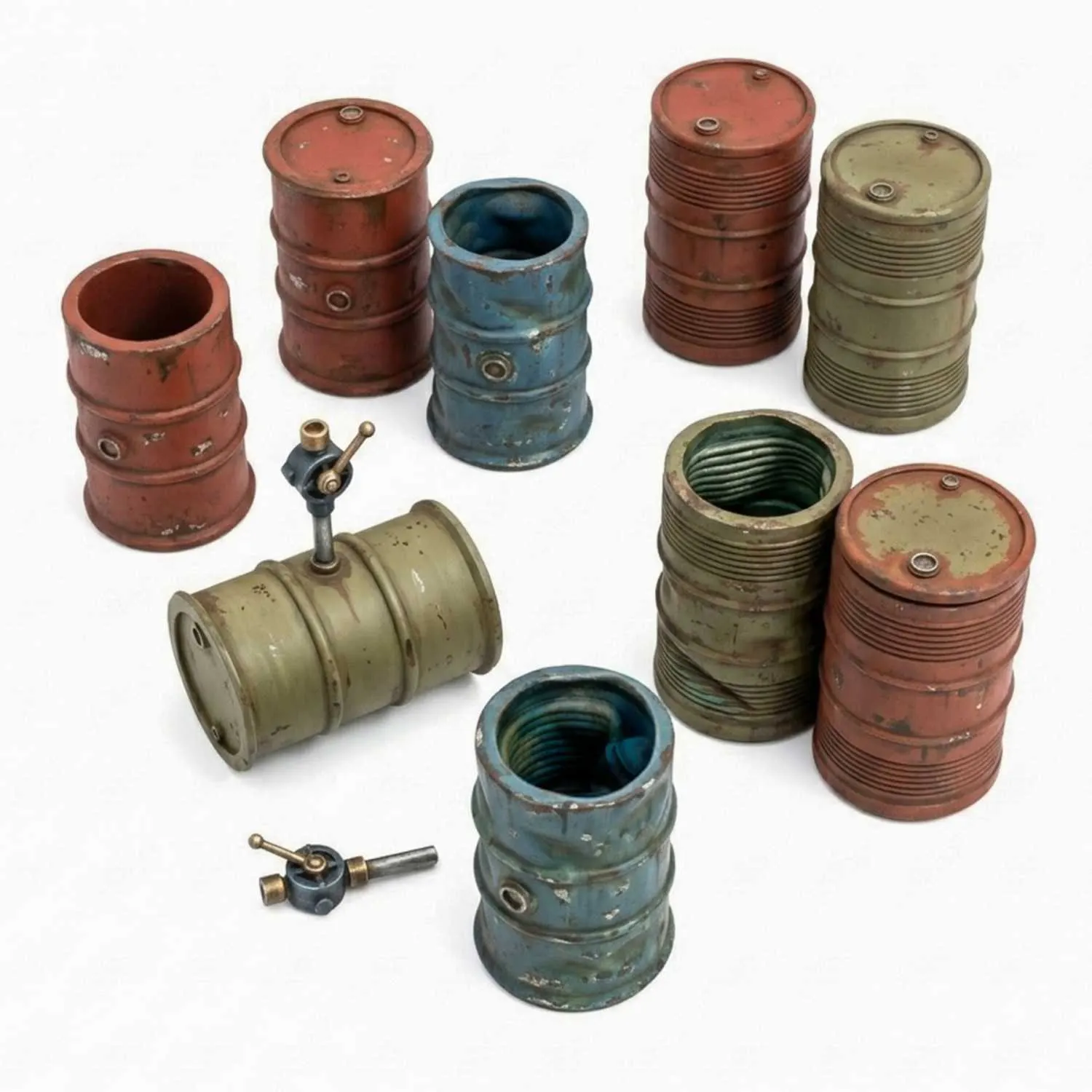 Green Stuff World: 3D Printed Resin Set - Metal Barrels (9) (1:35)