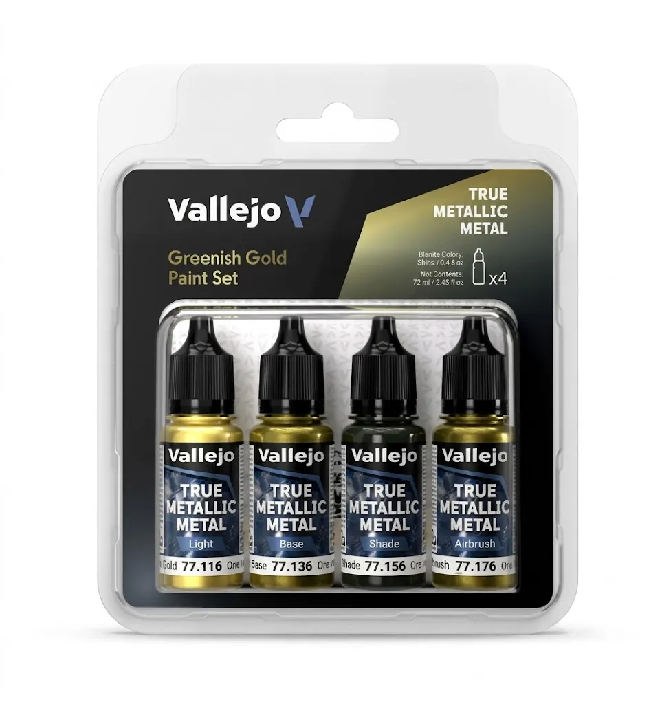 Vallejo True Metallic Metal: Greenish Gold Paint Set (4x18ml)