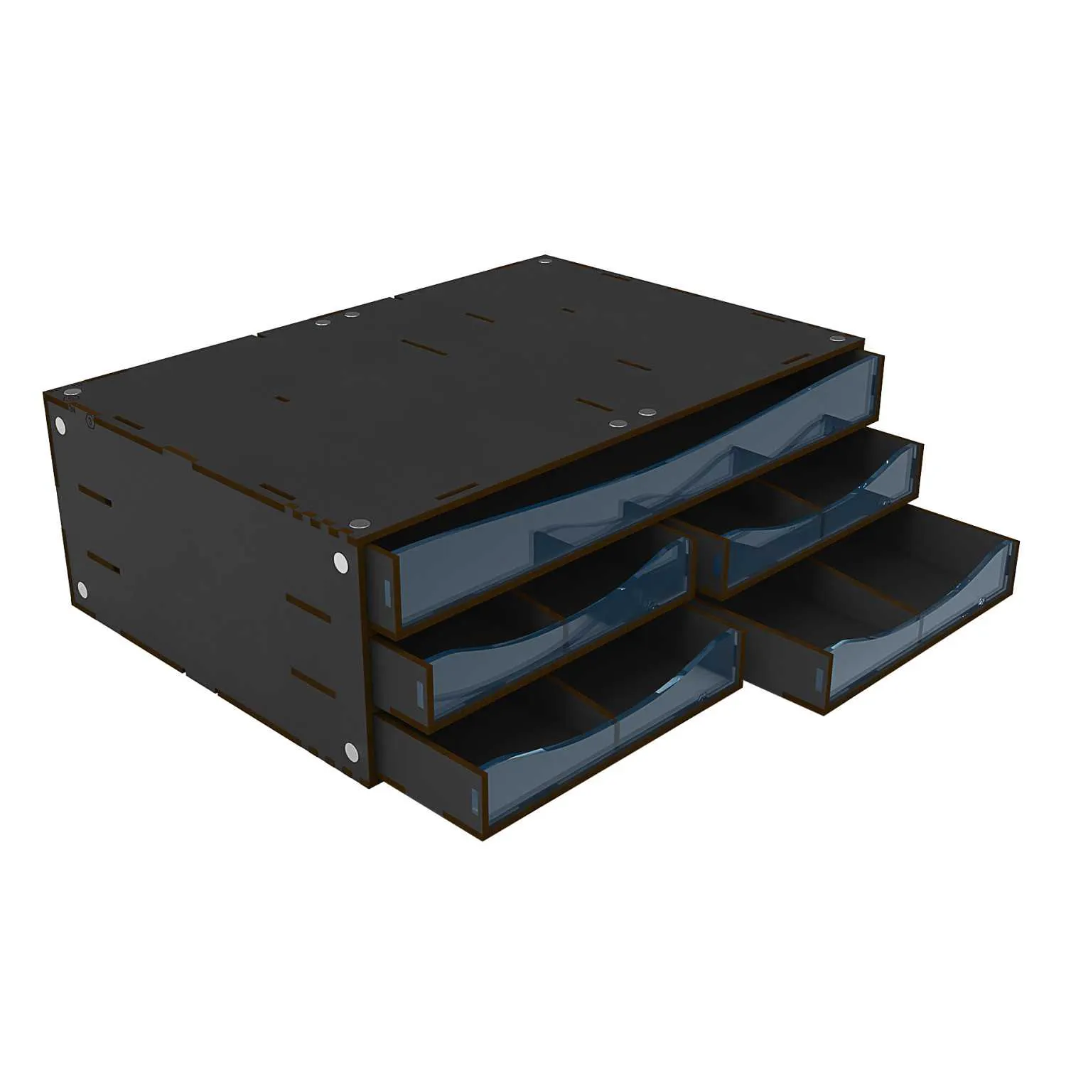 Stackable Hobby Drawer Rack with 5 horizontal drawers and dividers - Black (Magnetized)